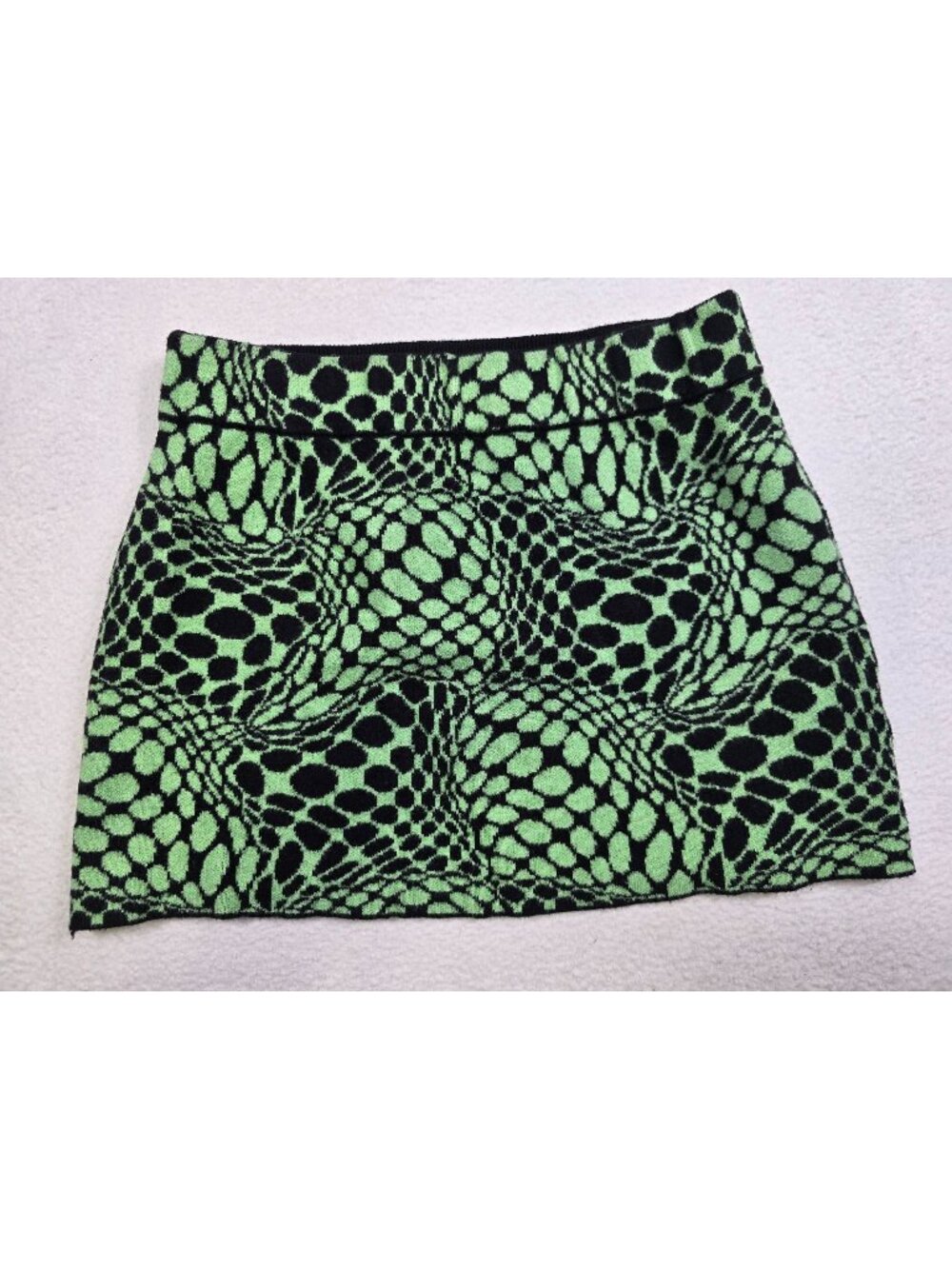 Motel Knit Mini Skirt Small Black & Green Abstract Pattern